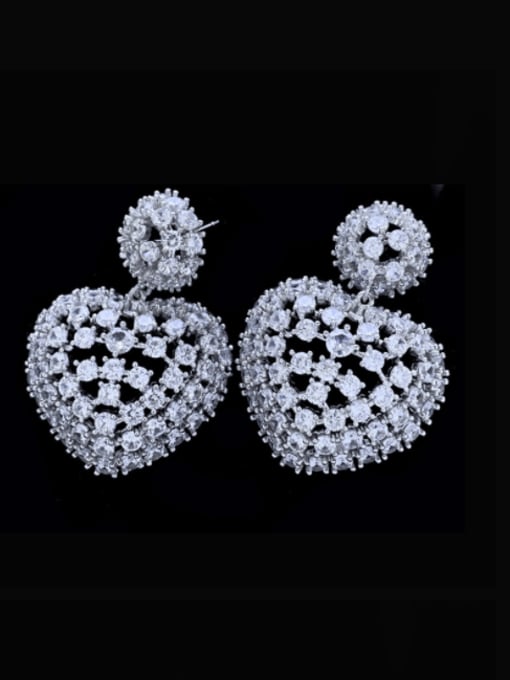 SUUTO Brass Cubic Zirconia Heart Luxury Drop Earring 0