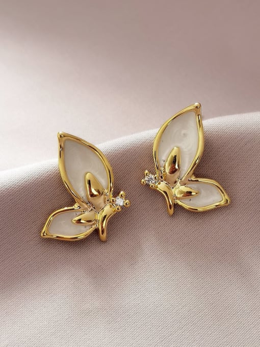 14k Gold Brass Shell Butterfly Minimalist Stud Earring