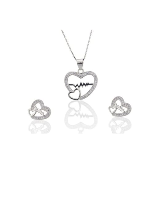 renchi Brass Rhinestone Dainty Heart  Earring and Necklace Set