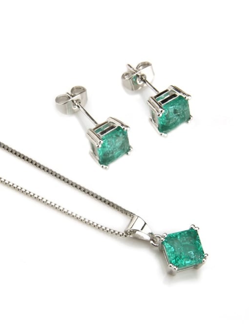 Platinum plated zircon Brass Square Cubic Zirconia Earring and Necklace Set