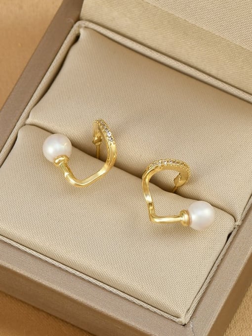Gold ED00234 Brass Cubic Zirconia Geometric Dainty Stud Earring