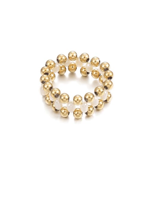 golden Stainless steel Imitation Pearl Geometric Minimalist Band Ring