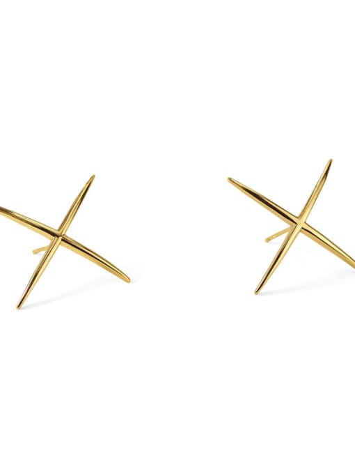 18K gold Brass  Minimalist  Glossy geometric line letter X earrings Stud Earring