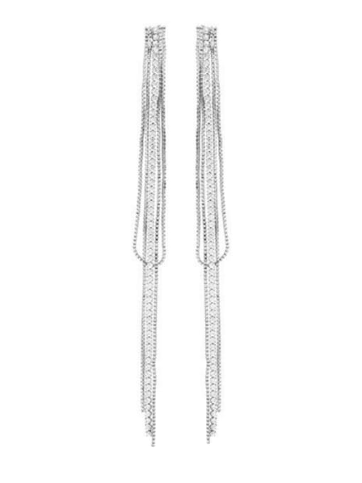 Platinum Brass Cubic Zirconia Tassel Minimalist Threader Earring