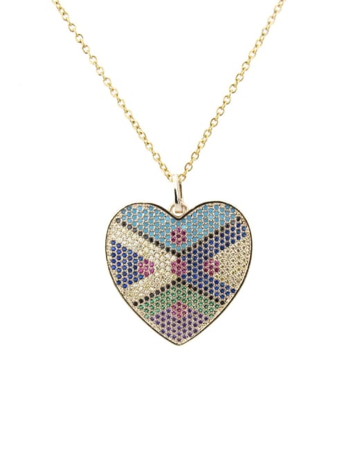 Gold plated color zirconium Brass Cubic Zirconia Heart Luxury Necklace
