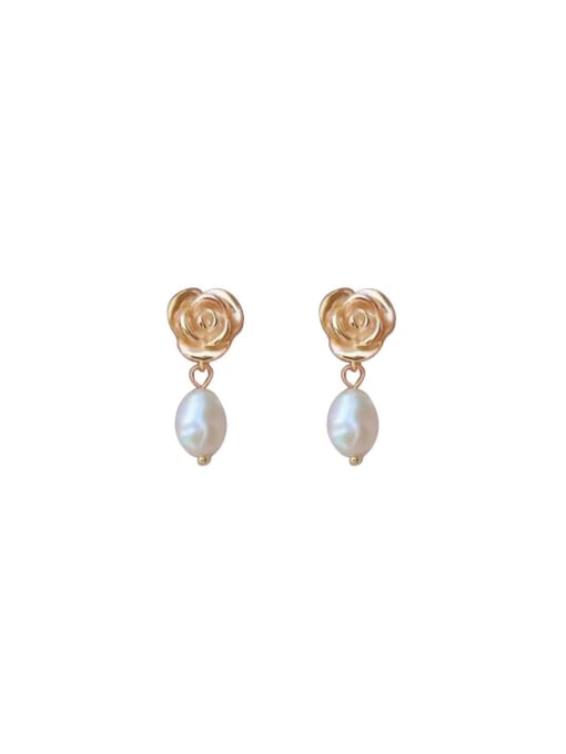 YOUH Brass Freshwater Pearl Flower Dainty Stud Earring 0
