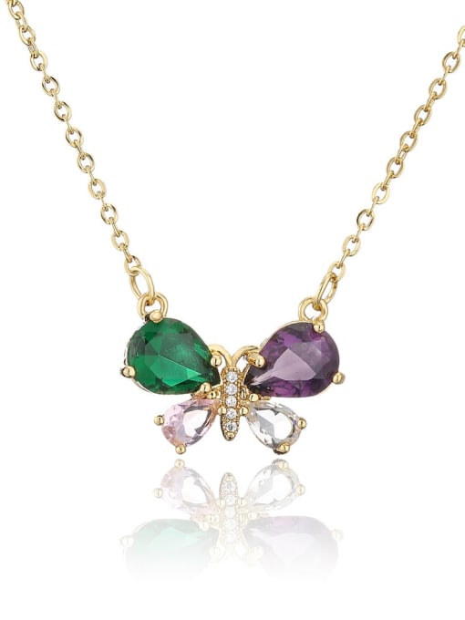 AOG Brass Cubic Zirconia Butterfly Vintage Necklace
