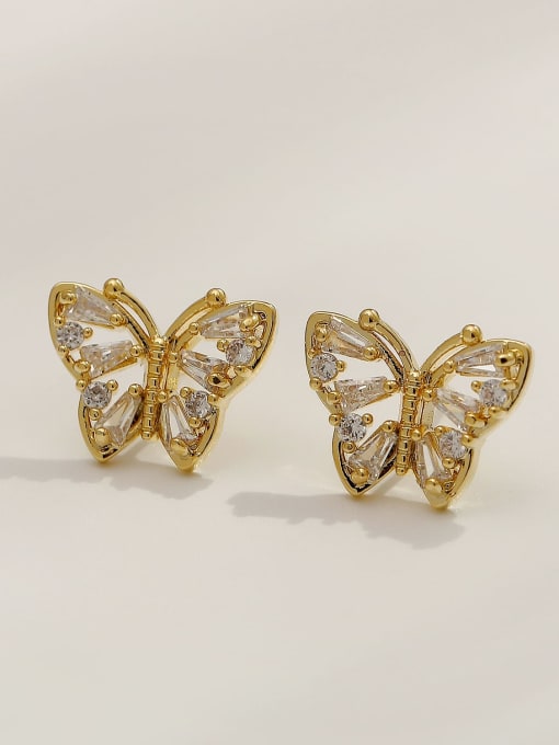HYACINTH Brass Imitation Pearl Butterfly Vintage Stud Trend Korean Fashion Earring