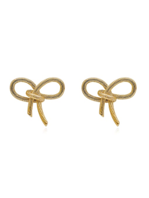 14 K gold Brass Hollow Bowknot Vintage Stud Trend Korean Fashion Earring