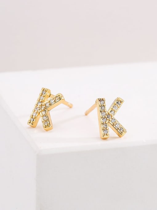 AOG Brass Cubic Zirconia Letter Minimalist Stud Earring 3