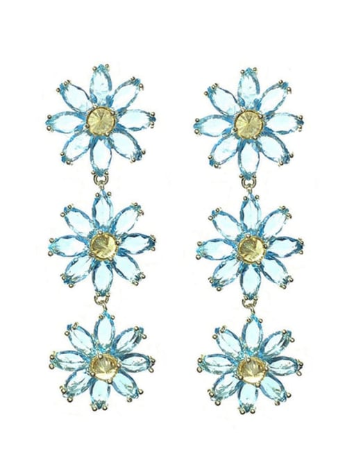 blue Brass Cubic Zirconia Flower Trend Drop Earring