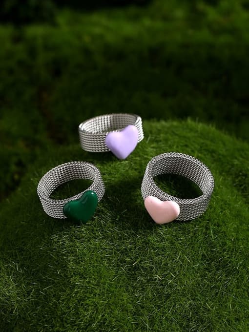 Five Color Stainless steel Enamel Heart Cute Band Ring 3