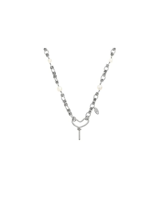 TINGS Titanium Steel Freshwater Pearl Heart Trend Tassel Necklace 0