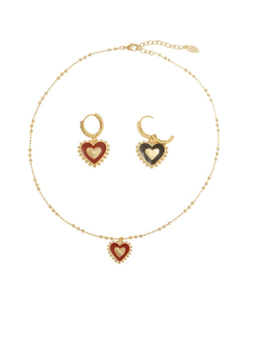 Five Color Brass Enamel Minimalist Heart Earring and Necklace Set