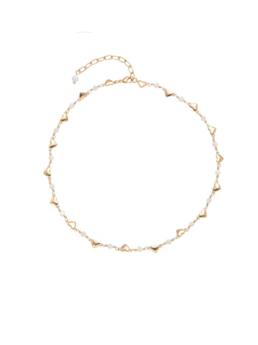 Five Color Brass Imitation Pearl Heart Vintage Necklace