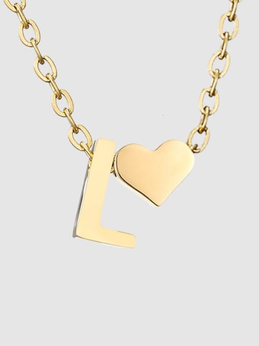 L 14K Gold Stainless steel Letter Minimalist  Heart Pendant Necklace