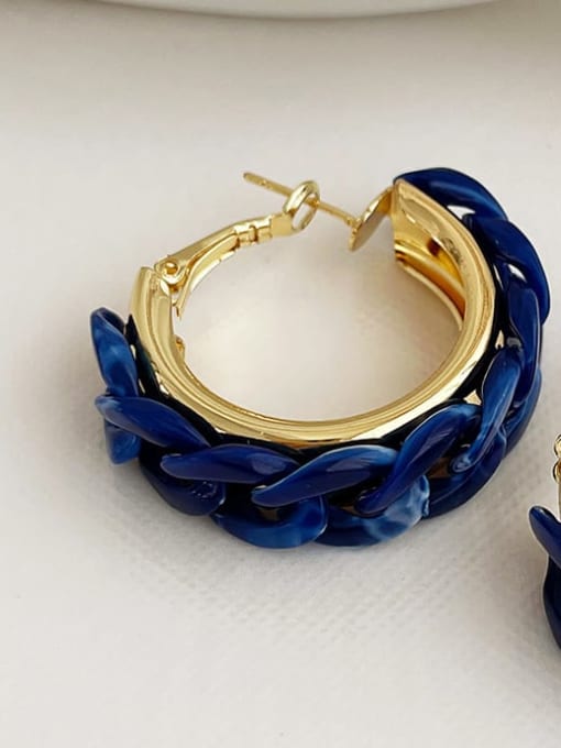 B303 blue Alloy Resin Geometric Vintage chain Hoop Earring/Multi-Color Optional
