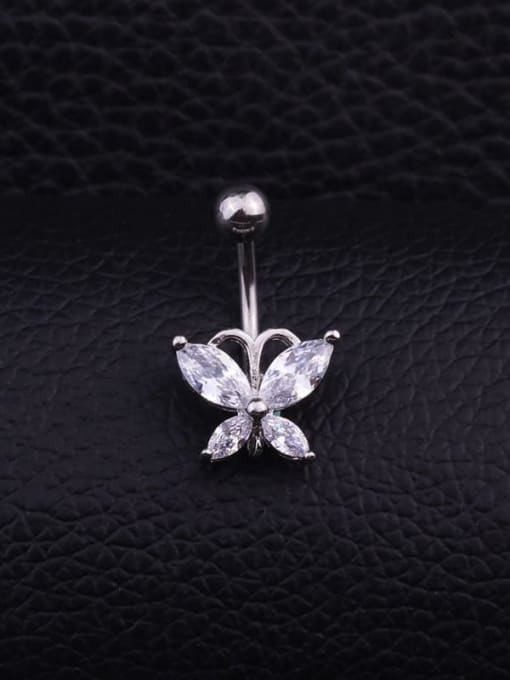 HISON Stainless steel Cubic Zirconia Flower Hip Hop Belly Rings & Belly Bars 1