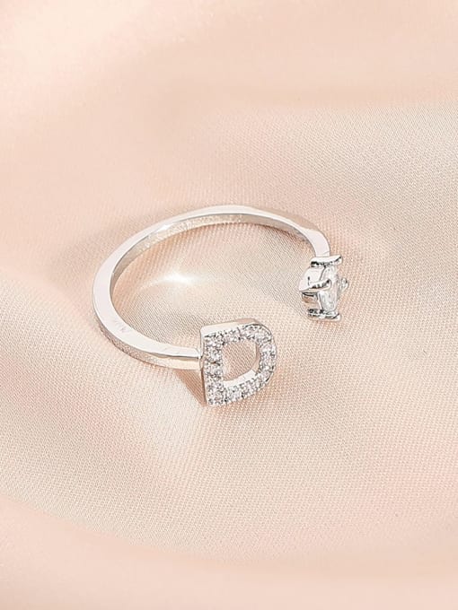 White K+ D Brass Cubic Zirconia Letter Minimalist Band Ring