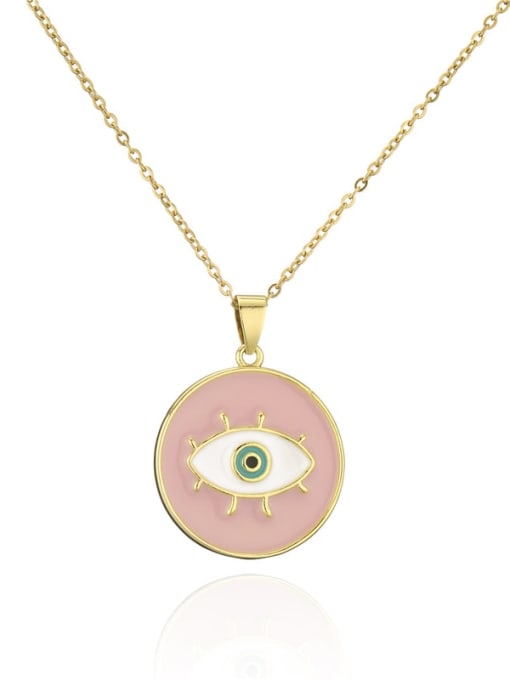 20866 Brass Enamel Evil Eye Vintage Round Pendant Necklace