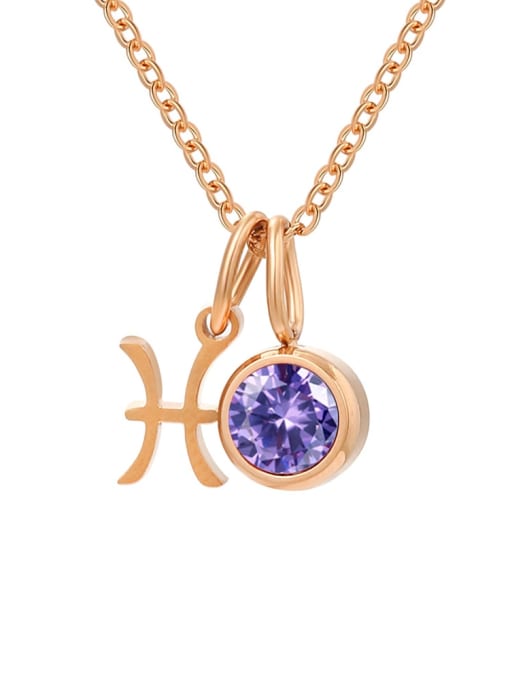 February Violet Pisces Rose Gold Stainless steel Birthstone Constellation Cute Necklace