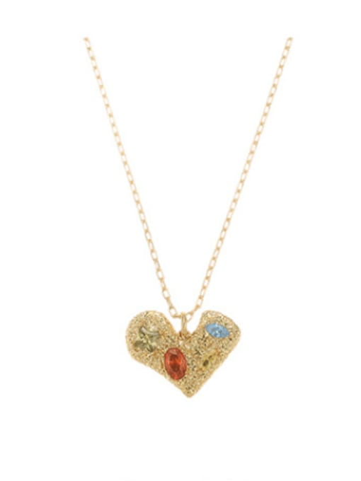 Five Color Brass Cubic Zirconia Heart Trend Necklace 1