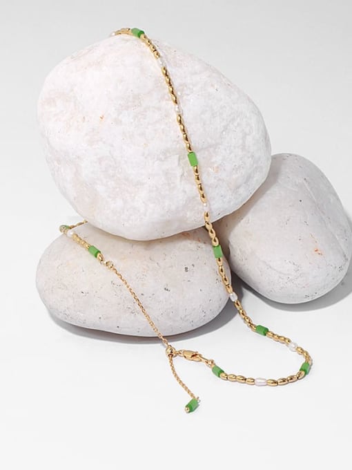 TINGS Brass Imitation Pearl Geometric Minimalist Beaded Necklace