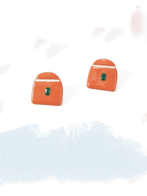 Orange Earrings Alloy Enamel Geometric Minimalist Stud Earring