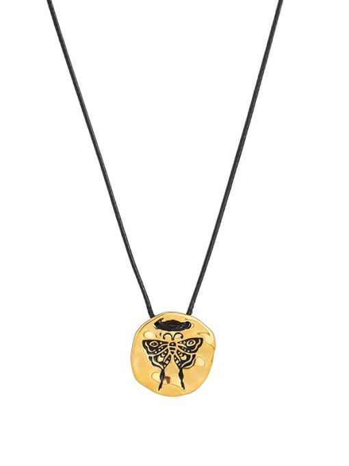 golden Brass Butterfly Minimalist Round Pendant Necklace