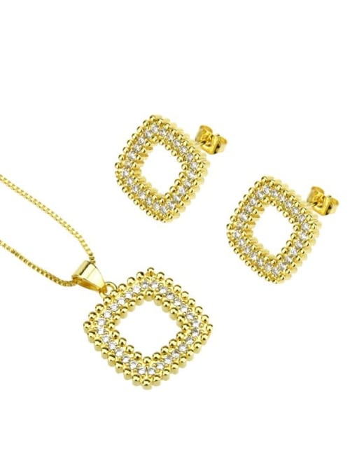 gold-plated Brass Rhinestone  Minimalist Square Earring and Necklace Set