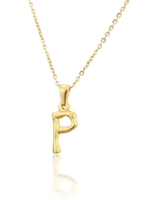 P Titanium Rhinestone minimalist letter Pendant Necklace