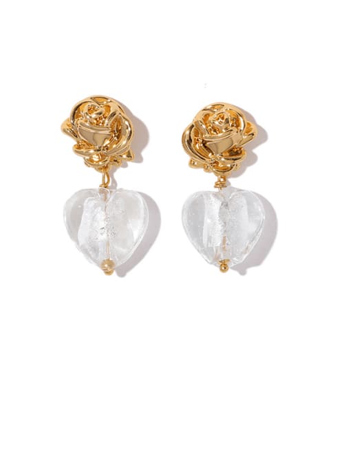 Glass Earrings Brass Glass Stone Heart Minimalist Drop Earring