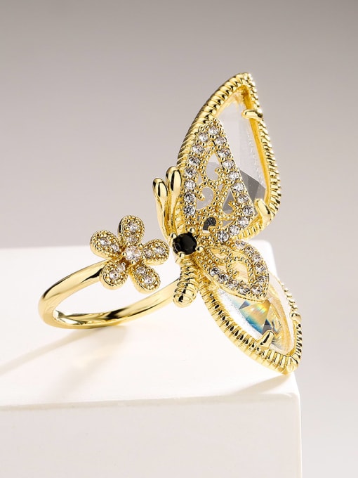 AOG Brass Cubic Zirconia Butterfly Hip Hop Band Ring 1