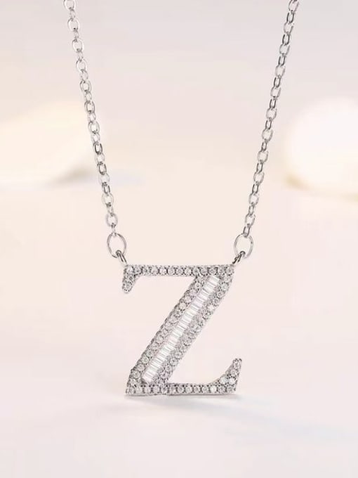 XL60392 Z Brass Cubic Zirconia Letter Minimalist Necklace