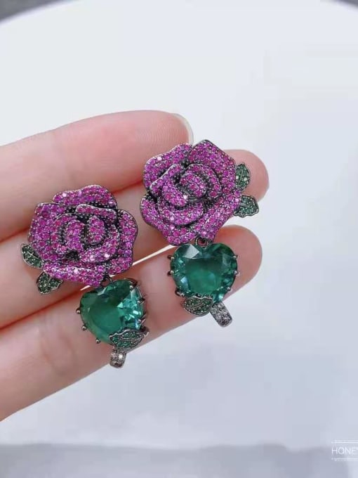 Flower Zircon Earrings Brass Cubic Zirconia Blue Flower Luxury Drop Earring