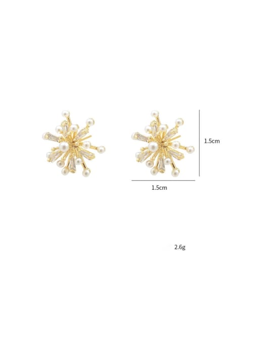 YOUH Brass Imitation Pearl Flower Dainty Stud Earring 2