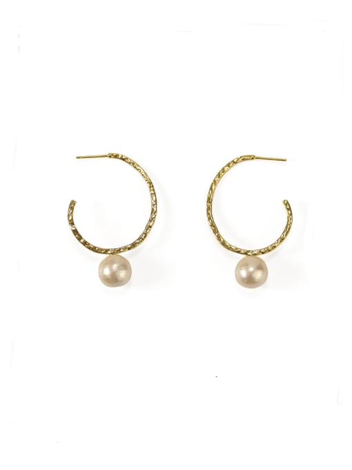 ACCA Brass Imitation Pearl Geometric Vintage Hoop Earring