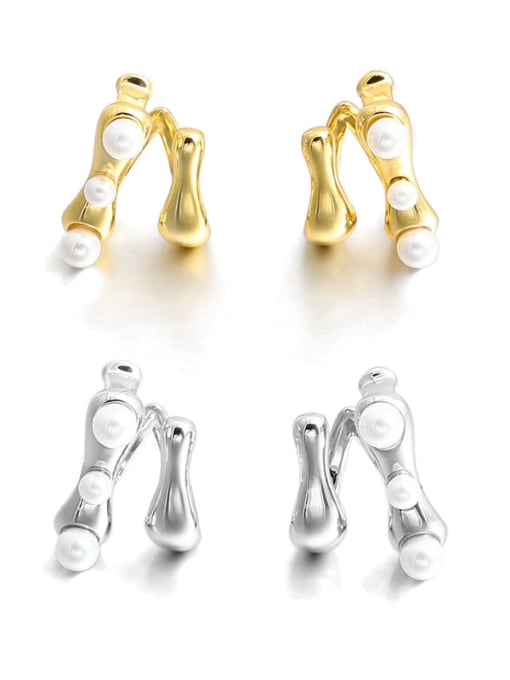 ACCA Brass Imitation Pearl Geometric Minimalist Clip Earring 0