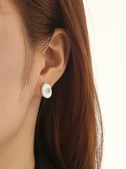 White Zircon Earrings Brass Enamel Geometric Minimalist Stud Earring