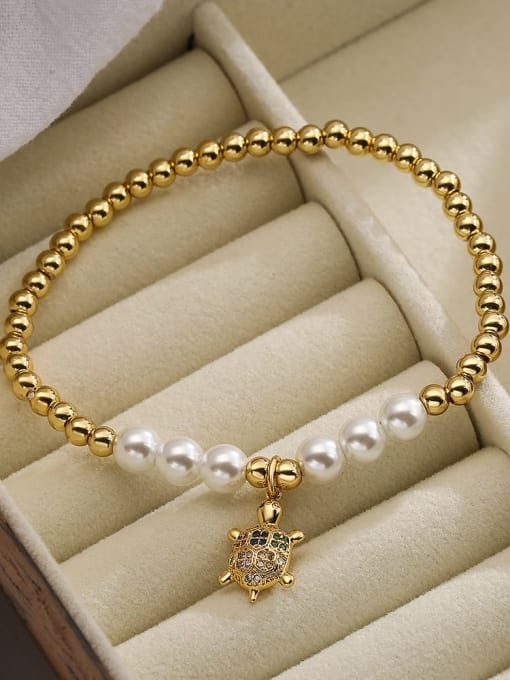 31522 Brass Cubic Zirconia Elastic rope Animal Dainty Handmade Beaded Bracelet