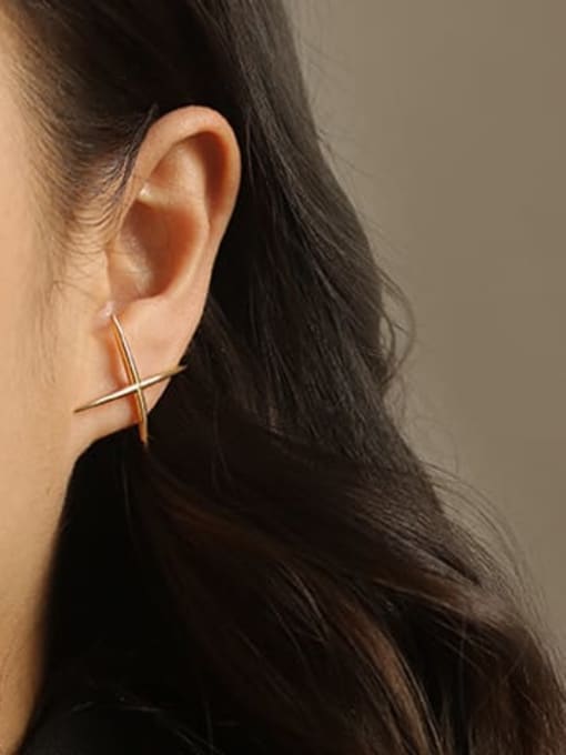 ACCA Brass  Minimalist  Glossy geometric line letter X earrings Stud Earring 1