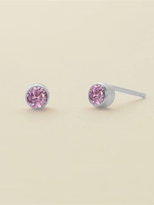 October Pink Steel Stainless steel Birthstone Geometric Minimalist Stud Earring