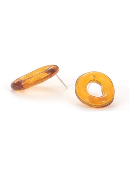 Caramel color Hand Glass  Minimalist Oval  Earring