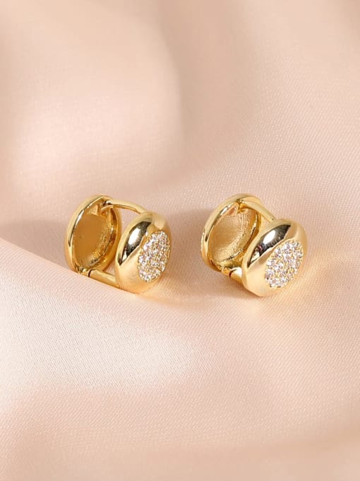 14k gold Brass Cubic Zirconia Geometric Minimalist Huggie Earring