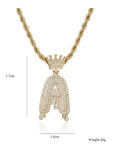 AOG Brass Cubic Zirconia Crown Hip Hop Letter Pendant Necklace 3