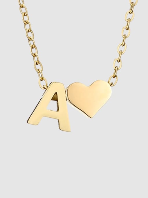 A 14K Gold Stainless steel Letter Minimalist  Heart Pendant Necklace