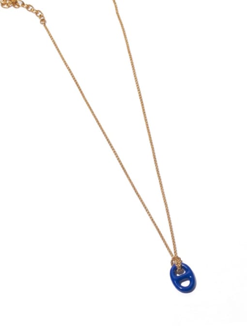 Blue Pendant Necklace Brass Enamel Geometric Minimalist Necklace