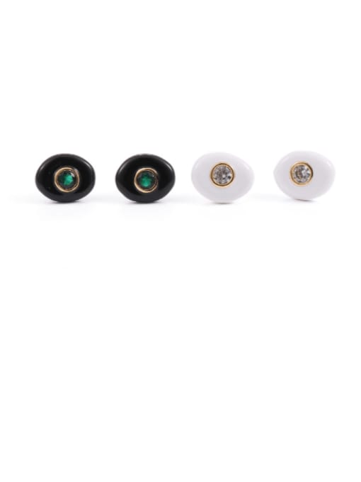 Five Color Brass Rhinestone Enamel Oval Minimalist Stud Earring 0