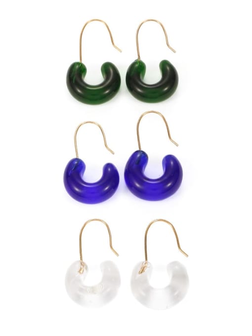 Five Color Hand  Glass C Shape Minimalist Hook Earring 4