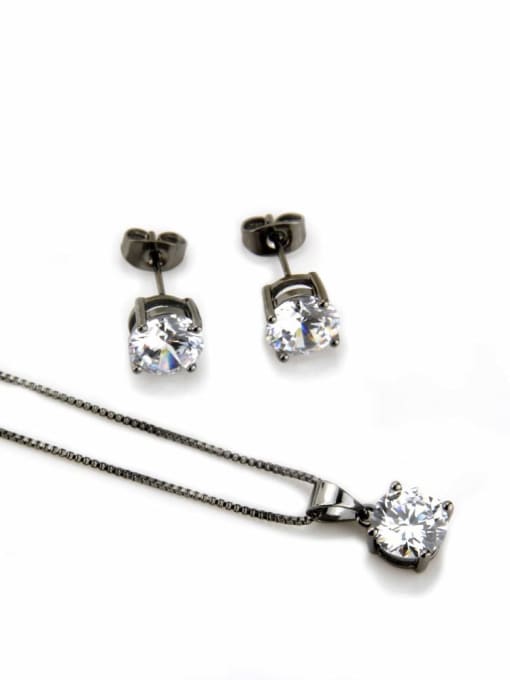 Black plated white zircon Brass Round Cubic Zirconia Earring and Necklace Set